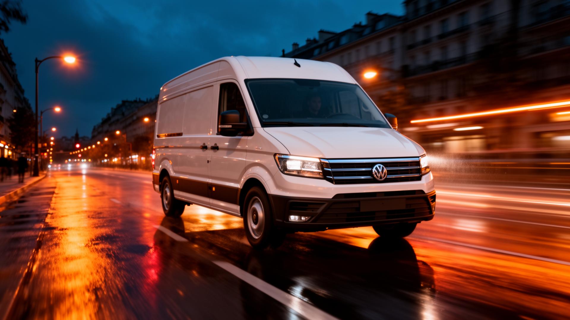 BYFAST cargo van on a city route at dusk